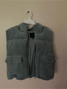 Corduroy Quilted Puffer Vest in Dusty Blue